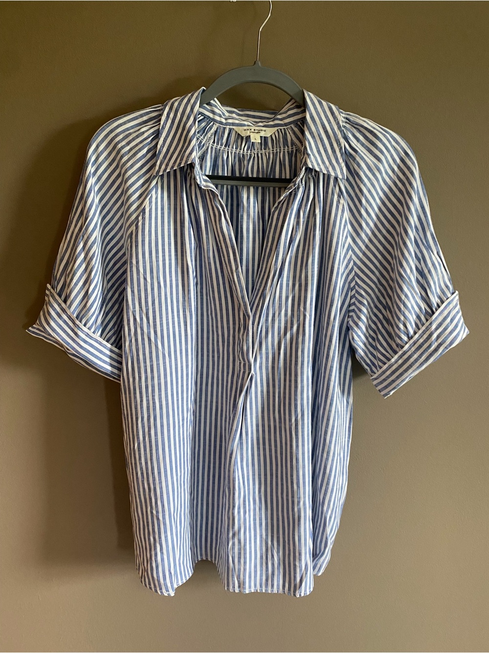 Max Studio Blue and White Striped Casual Button-Down Shirt